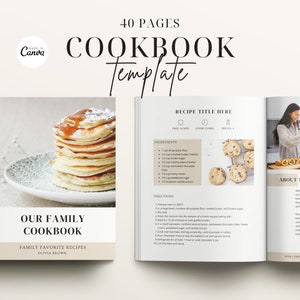 Cookbook Template, Recipe Book Template, Printable Recipe eBook, Editable Canva Template