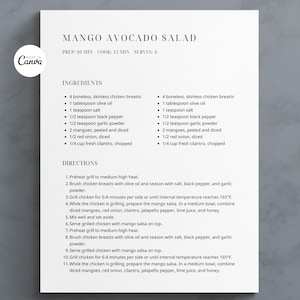 Modern Minimal Editable Recipe Template 8.5x11 A4,  Recipe Book Printable, Simple Minimal Recipe Template