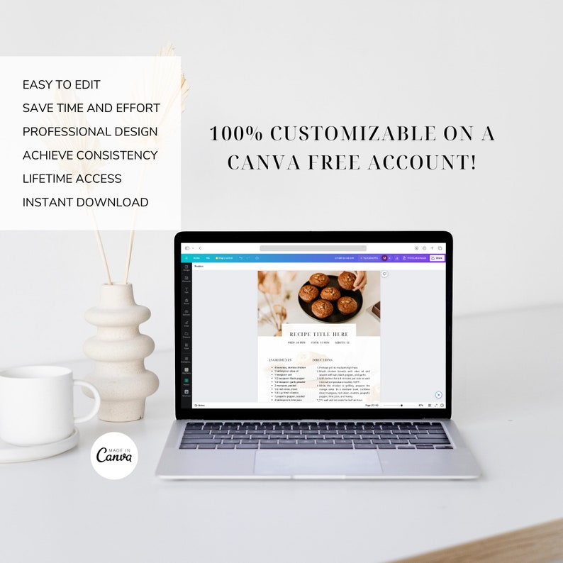 Cookbook Template, Editable Recipe Book Template, Printable Recipe Ebook, Canva Templates