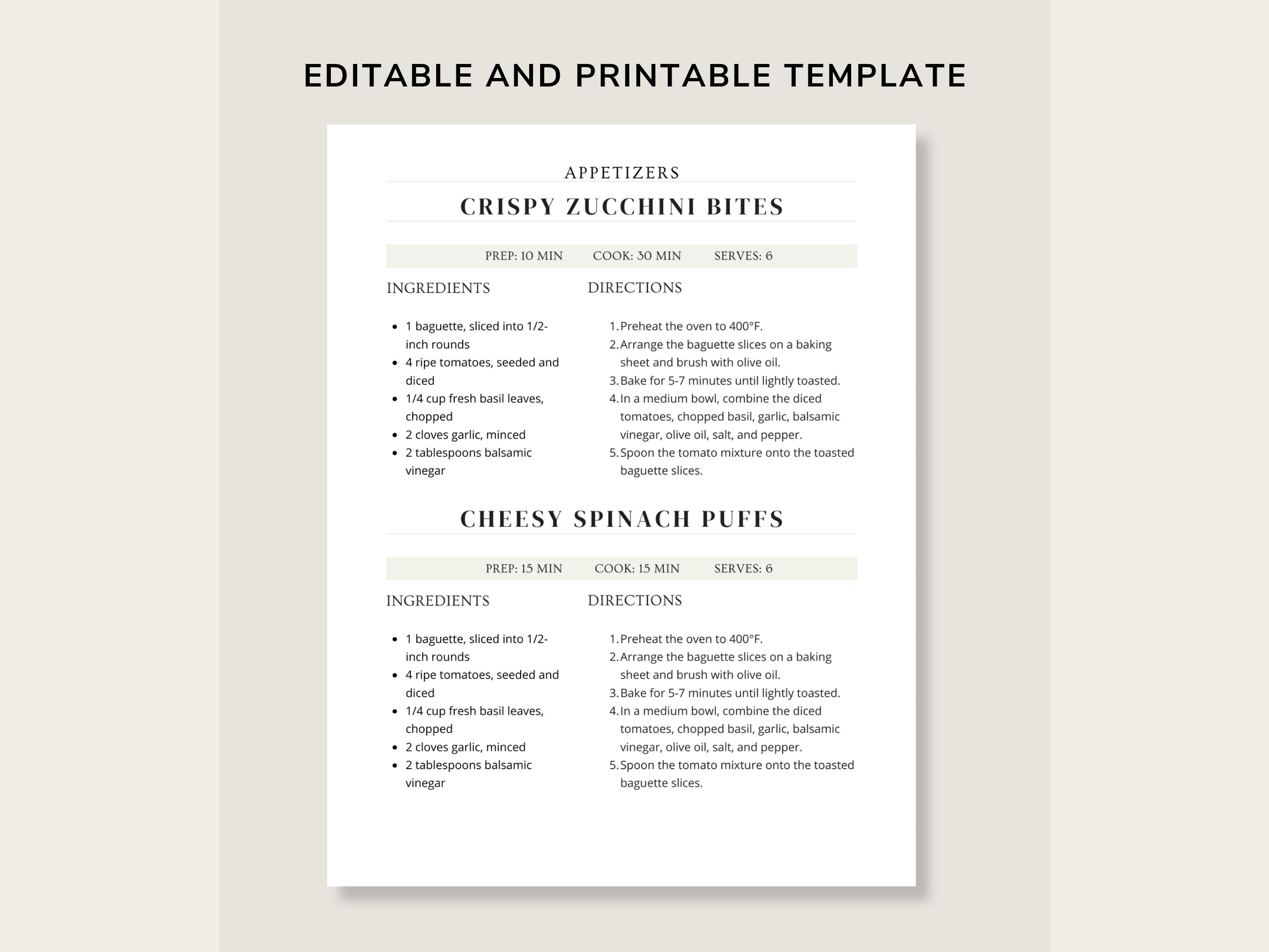 2 Recipes Page Template for Short Recipes, Editable Recipe Canva ...