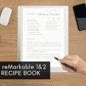 Digital Recipe Book for reMarkable 2 & 1, Hyperlinked Recipe Journal with Index ,12 Categories, Weekly Meal Planner & Grocery List