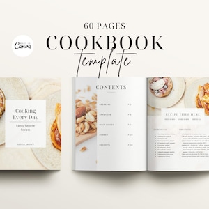 Minimalist Cookbook Template, Recipe Book Template, Editable Recipe Template, Printable Recipe ebook, Canva Templates