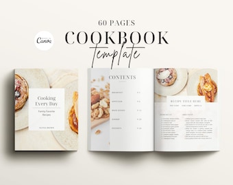 Minimalist Cookbook Template, Recipe Book Template, Editable Recipe Template, Printable Recipe ebook, Canva Templates