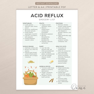 Acid Reflux Grocery List, GERD Diet Acid Reflux Food List, Heartburn Food List, Low Acid Foods Instant Download