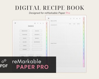 Recipe Book for reMarkable Paper Pro, Color Recipe Journal, Recipe Template, Meal Planner for reMarkable Pro Recipe Binder, Digital Cookbook