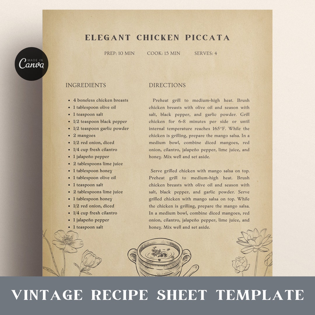Retro Recipe Page Template, Editable Vintage Recipe Sheet Template ...