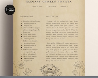 Retro Recipe Page Template, Editable Vintage Recipe Sheet Template, Printable Recipe Book, Canva Templates