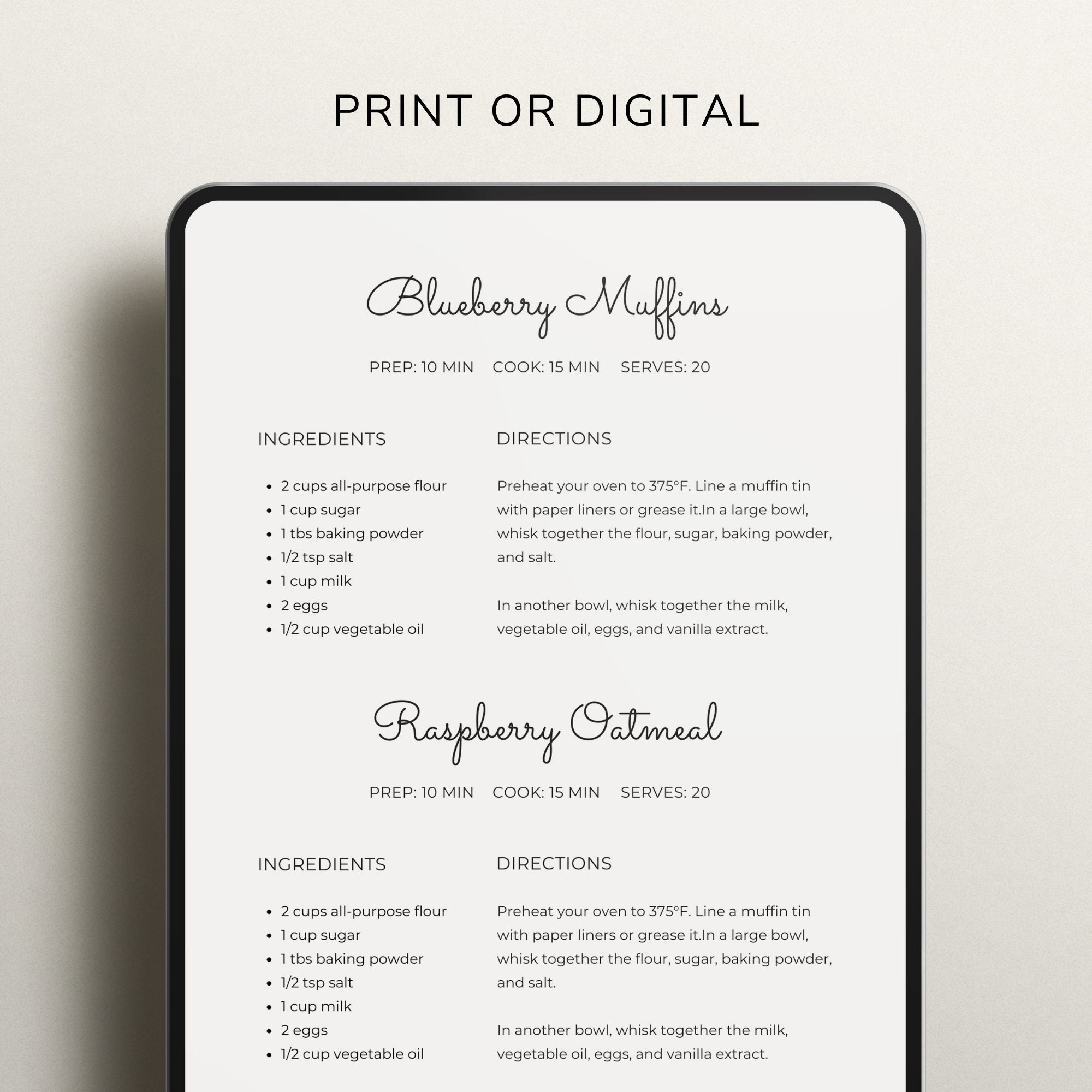 2 Recipes per Page Template for Short Recipes, Editable Recipe Book ...