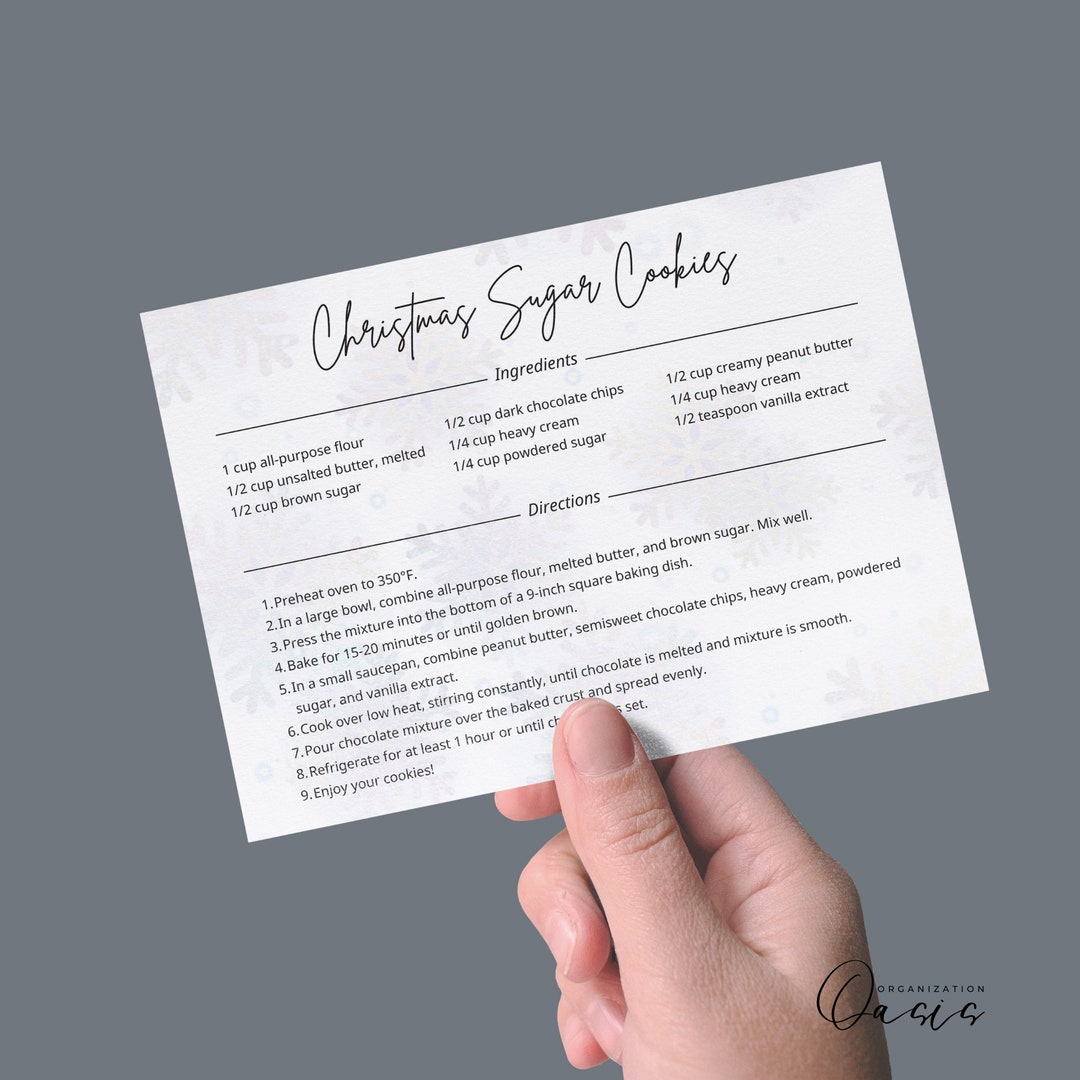 Printable Snowflake Recipe Card Template Simple Editable Etsy
