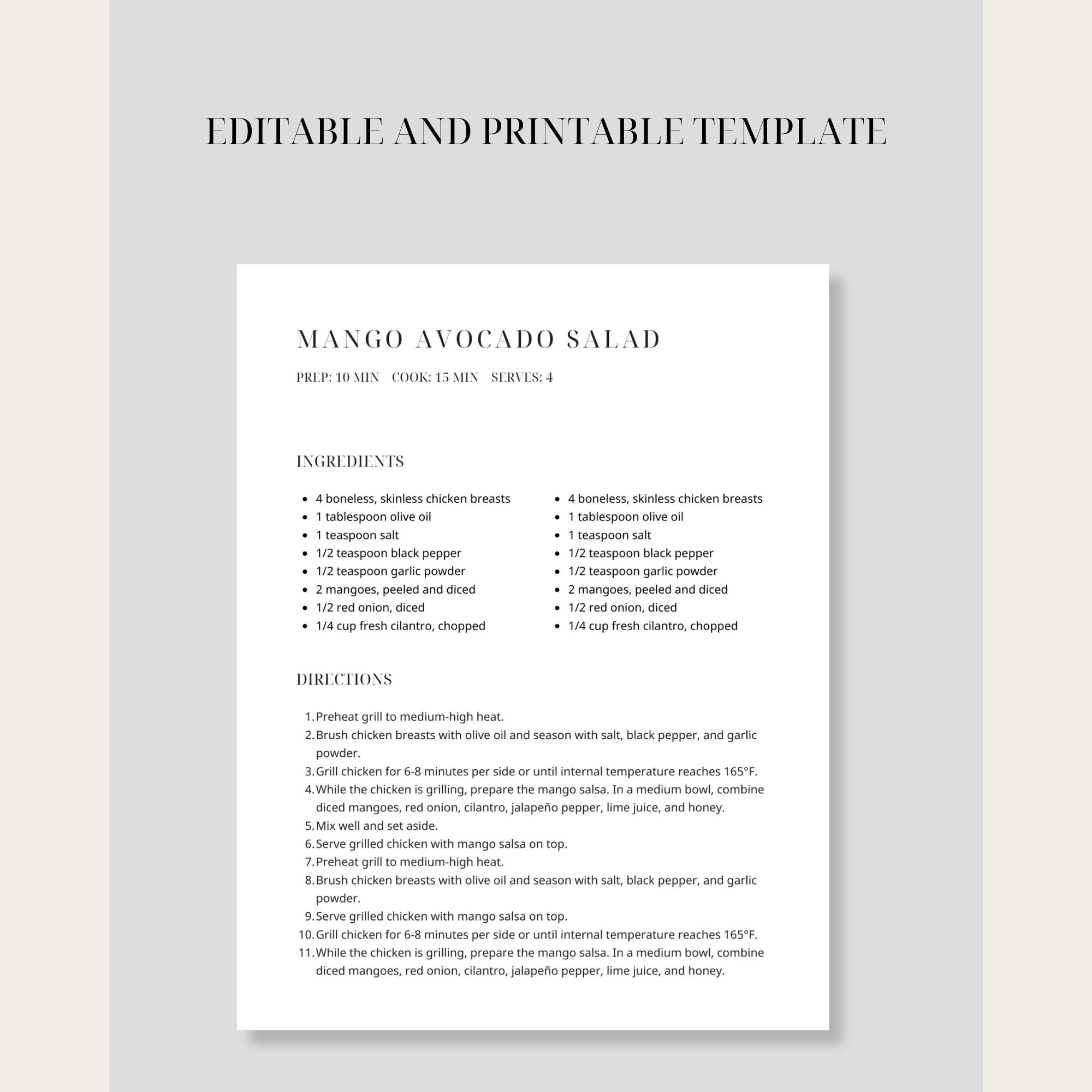 Modern Minimal Editable Recipe Template 8.5x11 A4, Recipe Book ...