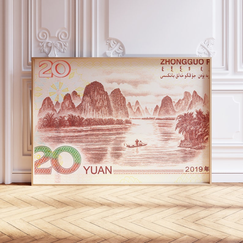 Li River in Guilin Chinese Money Vintage Banknote Style Wall Art Print ...