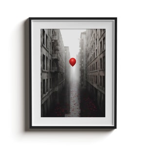 Black And White | Red Balloon Reverie | Art Print | Poster | modern art | Unframed