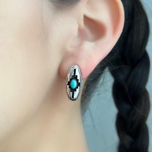 Navajo Design Stud Earrings in Turquoise and Coral Stone Navajo Hand Crafted