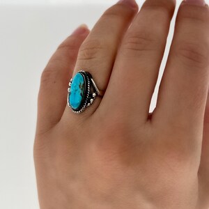 Turquoise Classic Navajo Handmade Ring with Genuine Kingman Turquoise set in Sterling Silver