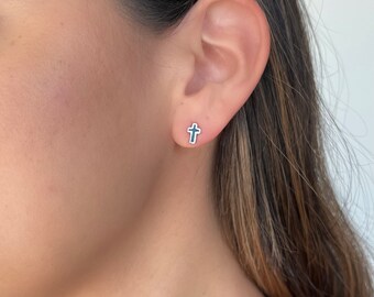 Sterling Silver Cross Studs Earrings
