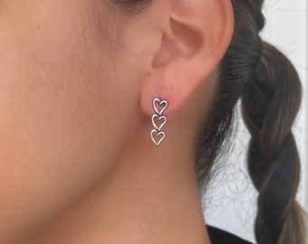 Handmade 3 Tier Sterling Silver Heart Earrings