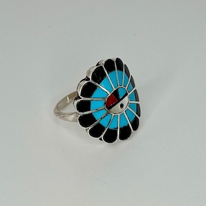 Handsome Vintage Sterling Silver Zuni Sun Face Chief Ring Sz Handsome Vintage Sterling Silver Zuni Sun Face Chief Ring Sz