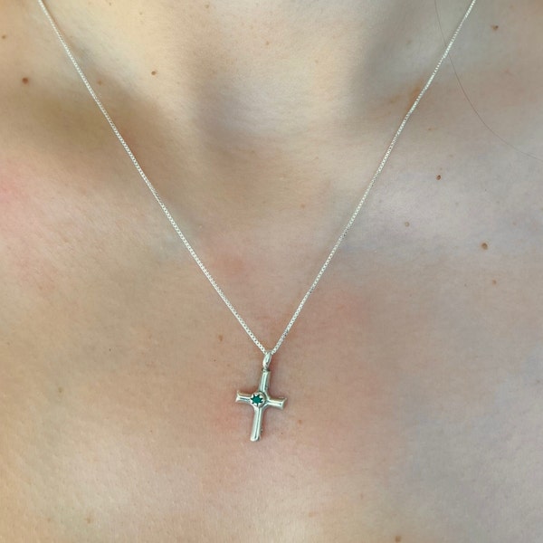 Cross Necklace Pendant with Turquoise Stone perfect for stacking necklaces