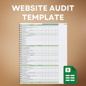 Könnte beinhalten: Eine druckbare Website-Audit-Vorlage im Tabellenformat. Die Vorlage enthält eine Checkliste von Website-Elementen, die überprüft werden sollen, wie z. B. Inhalt, Design und technische Aspekte. Die Checkliste ist in Kategorien wie Barrierefreiheit, mobile Optimierung und SEO gegliedert.