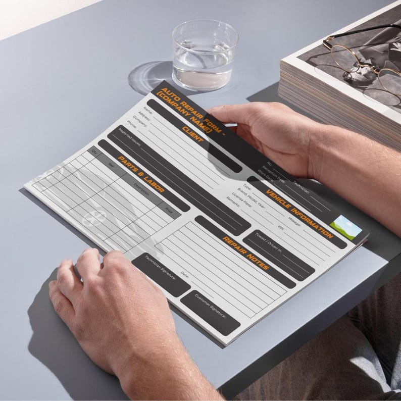 Auto Repair Form Template | Car Repair Work Order Printable (black and ...