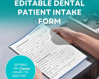 Editable Dental Patient Intake Form | Printable Canva Template + PDF | Dental Office Patient Information Sheet