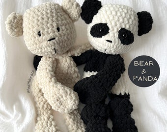 CROCHET PATTERN 2-in-1 | Bear Snuggler | Crochet Lovey | Beau the Bear | Ping the Panda|  Baby Gift | Nursery Decor |