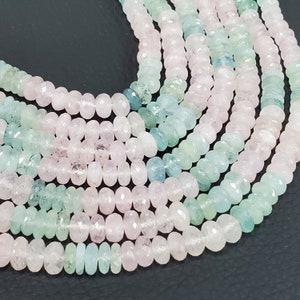 AAA Quality Morganite and Aquamarine Faceted Rondelle Beads | 8 mm  rondelle beads | 14&#39;&#39; Inch Morganite Beads Strand | For Jewelry Making