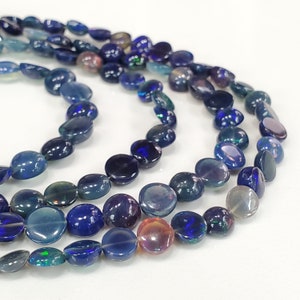 AAA+ Dark Blue Ethiopian Opal | Flat Back Round Cabochon Beads Strand | Approx 6 to 8 mm | 18&#39;&#39; Inch Beads Strand For Jewelry Making