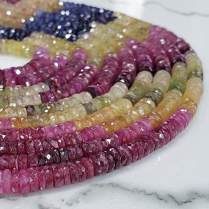 AAA Natural Multi Sapphire Faceted Rondelle Beads | 16&#39;&#39;Inch Sapphire Beads Strand | 6 mm Tyre Multi Sapphire Beads | For Jewelry Making