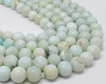 Perles rondes lisses en opale péruvienne bleue | Perles d'opale de 8 à 10 mm | Brin de perles de 16 pouces | Perles pour la fabrication de bijoux et l'artisanat