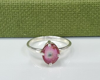 Anillo de turmalina rosa hecho a mano: joyería de plata de ley, talla 7