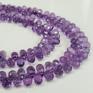 Faceted Amethyst Drop Beads: Natural Gemstone Jewelry Making, 8-10mm, 8&quot; Strand