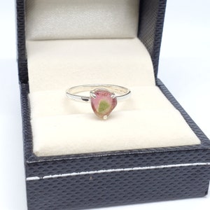 Bague tourmaline pastèque naturelle en argent sterling | Adorable bague en argent délicate | Bijoux en argent sterling 925 | Bijoux en argent faits main