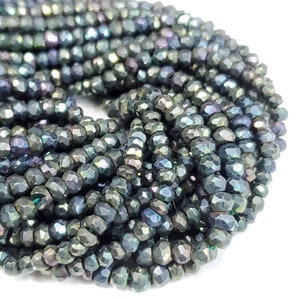 Black Spinel Coated Faceted Round Beads | 4 mm Black Spinel Beads | 12&#39;&#39; Inch Black Spinel Silver Coated Beads Strand | For Jewelry making