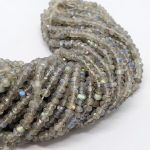 Labradorite Faceted Rondelle Beads: Natural Gemstone Strand (3-1/2 mm, 12 Inch)