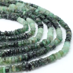 Natural Emerald Rondelle Beads: Shaded Green, 4-5mm, 12 Inch Strand