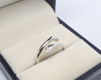 Sterling Silber umarmt Hände Ring - Paar Liebe Ring