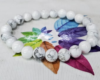 White Howlite Bracelet: 8mm Boho Healing Crystal Bracelet