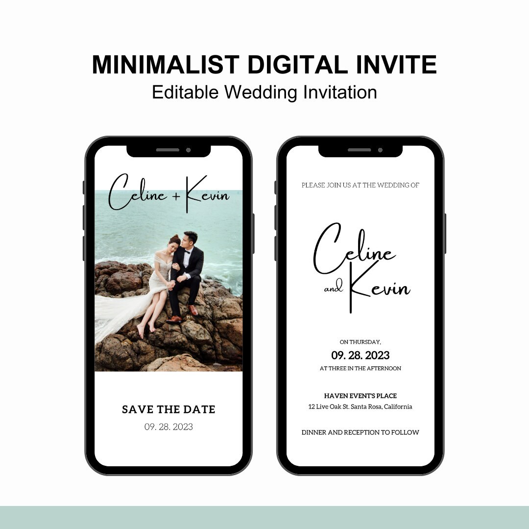Minimalist Digital Wedding Invitation Simple Electronic Invite Etsy