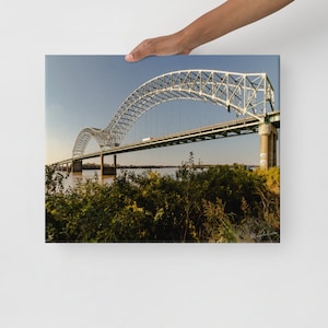 M Town Bridge - Matte Finish - 16&quot; x 20&quot; Canvas - Memphis - Wall Decor - Photography Prints - Wall Art - River - Hernando Desoto Bridge