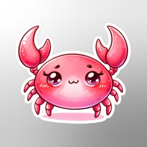 Adesivo granchio carino, rosa, sorridente, felice, granchi, adorabile creatura marina, adesivo kawaii, decalcomania stravagante, granchio rosa, granchio felice, amante dei granchi