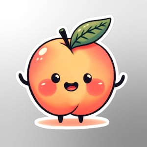 Sticker pêche mignon, drôle, souriant, fruit, doux, heureux, fruit kawaii, adorable, fruit sucré, pêche, pêche pastel, idée cadeau mignonne, ambiance