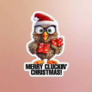 Adesivo de galinha engraçado, Feliz Natal cacarejante, aves engraçadas de férias, humor cacarejante festivo, pássaro peculiar, amante de galinha, hilário, presente