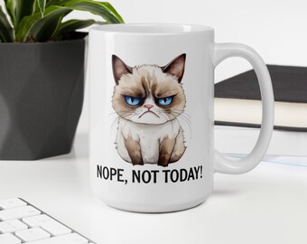 Grumpy Cat Coffee Mug: Funny "Nope, Not Today" Gift