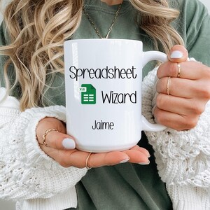 Spreadsheet Wizard Mug Personalized | Funny Excel Mug for Office | Data Analyst Gift | Coworker Coffee Mug | Optional Name Custom
