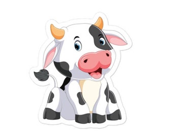 Happy cow sticker, cute animal, farm animal, dairy, adorable, pasture, cow lover, whimsical, animal themed, baby nursery, playful, 3"x 3"