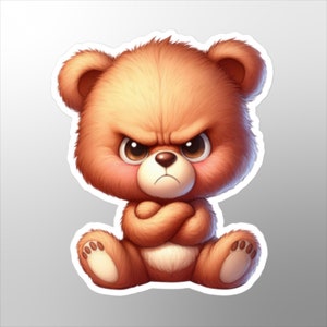 Adesivo Orsetto di peluche arrabbiato, orso tenero e morbido, adesivo comodo, orso scontroso e lunatico, animale divertente, adorabile e giocoso, amante degli animali, sfacciato, regalo