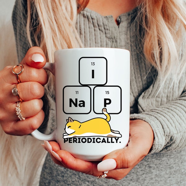 Cat mug, Chemistry, periodic table, chemistry teacher, gift for chemist friend, funny, science lover gift, cat and chemistry cup, naptime