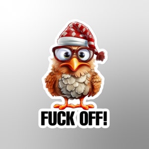 Adesivo de galinha engraçado, Vai se foder, bravo, Natal, pássaro, decalque de aves de férias, aves festivas, animal engraçado, galinha de inverno, humor de Natal