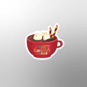 Warme chocolademelk sticker, sticker winterdrank, gezellige cacaokop, vakantiedrank, mokdecoratie, cacaoliefhebber, winterse troostdrank, feestelijke warme drank